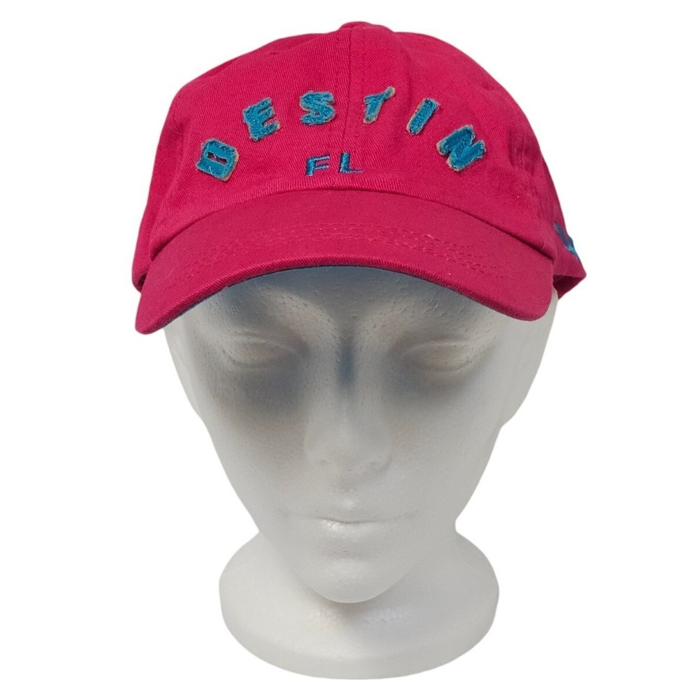 Destin, Florida Lucky 777 Strapback Embroidered Cap Pink & Blue Seagull